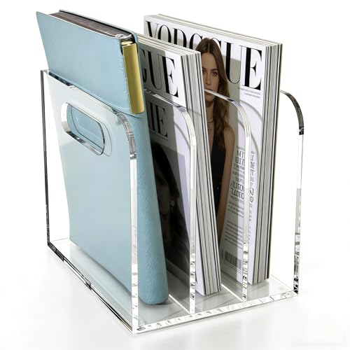 AIDIMOO B5 Clear Acrylic Magazine File Holder with 3 Compartments Desk Organizer
