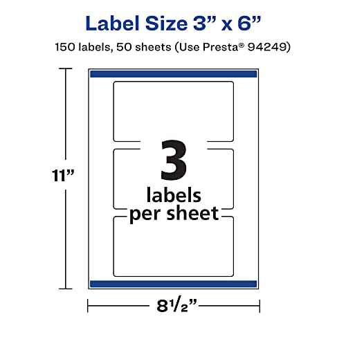 Avery Matte White Rectangle Labels, Sure Feed Technology, 3" x 6", 150 Matte White Printable Labels