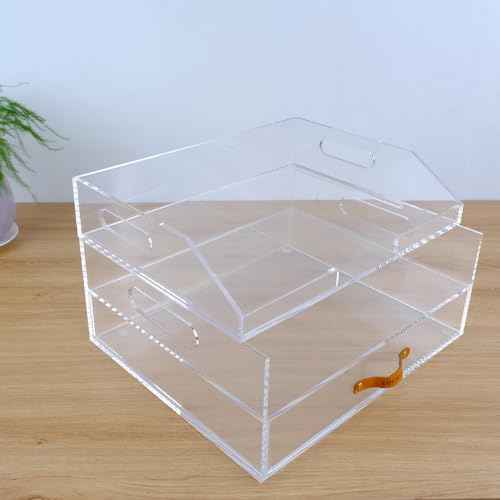 Acrylic Desk Organizer Drawer + Inbox with Letter Tray 12.6¡± x 10.6¡± x 5¡±, A4 Size, Clear