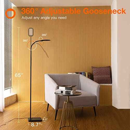 addlon LED Floor Lamp, 4 Brightness Levels and 3 Color Temperatures with Adjustable Gooseneck, Reading Pole Lamp for Bedroom, Sewing Craft Living Room and Office - Black