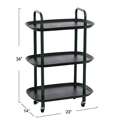 Main + Mesa Modern Plastic and Metal 3-Tier Trolley, Black and Dark Green