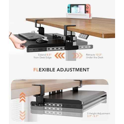 Hemudu Keyboard Tray Under Desk Pull Out with Extra Sturdy C Clamp Mount System, 27.3 (32.5 inch Including Clamps) x 11 Inch Slide-Out Platform Computer Drawer for Typing Black