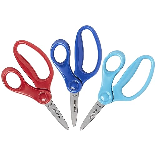 Fiskars Right-Handed 5-Inch Pointed-Tip Kids Scissors, 3-Pack for Ages 4-7, Safe & Durable
