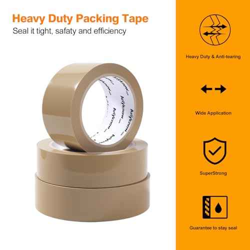 Brown Packing Tape 24 Rolls Heavy Duty Packing Tape with 3 Dispenser - 2.5mil x 1.88" x 60Y Strong Adhesive Packaging Tape for Carton Sealing, Shipping, Mailing & Storage