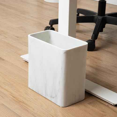 Essentra Home Marble Rectangular Trash Can for Home Office, Bedroom, Bathroom, Kitchen - 2.4 Gallon, 9 Liter Capacity - Fits in Narrow, Compact Spaces - Stable, Durable Polyresin