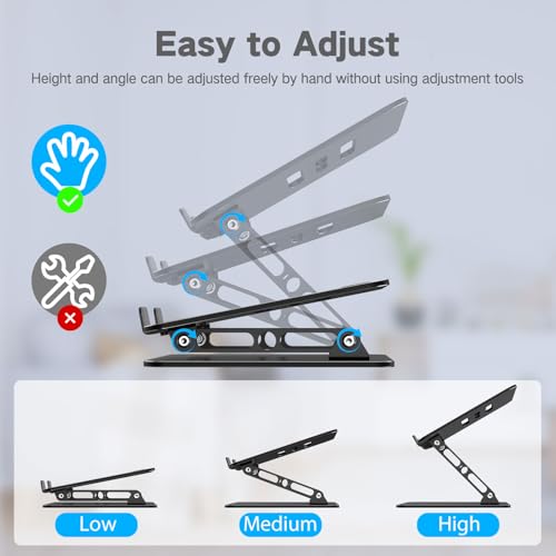 Gogoonike Classic Black Adjustable Laptop Stand - Ergonomic Metal Riser for Desk, Supports 17.6 lbs