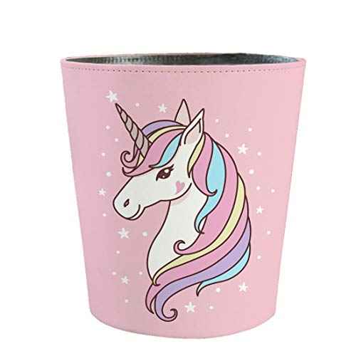 10L Wastebasket Retro Decorative Trash Can Waterproof PU Leather Wastebasket Without Lid Girl's Wastebasket Unicorn Wastebasket for Kitchen, Office, Living Room, Bedroom