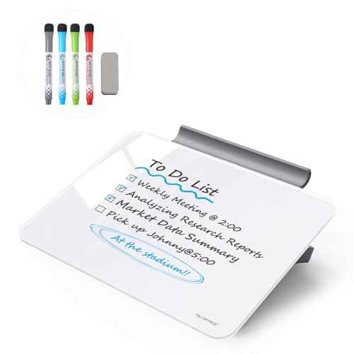 TSJ OFFICE Small Desktop Whiteboard - Glass Dry Erase Board 8 X 6 Inches Tabletop Easel Whiteboard with Stand, Desk Board Buddy for Artist, Teacher and Student