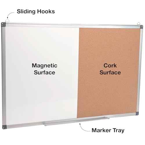 Excello Global Products Hanging Combination Board (Cork and Dry Erase) 24" x 36" w/Markers, Magnets and Pins