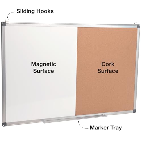 24x36 Inch Hanging Cork and Dry Erase Board with Markers & Magnets