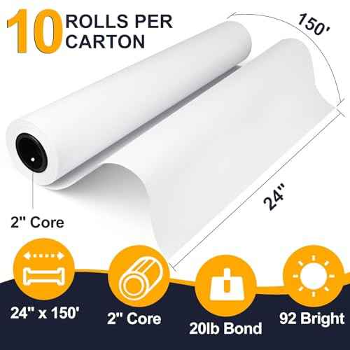 VOISEN Wide Format Plotter Paper, 24 In x 150 Ft, 2 Rolls, CAD Bond, 20lb Bond on 2" Core for CAD Ink Jet Printers