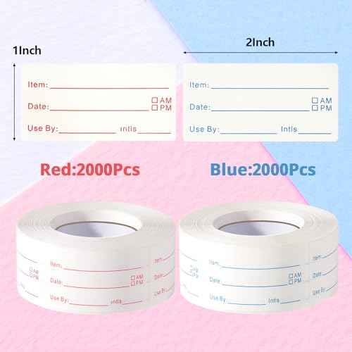 8 Rolls 4000 Pieces Removable Food Labels, 1 x 2 Inch Date Stickers for Freezer, Refrigerator Food Containers - Easy to Write On