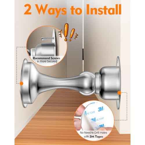 Door Stoppers Magnetic Door Catch, Stainless Steel Magnetic Door Stop 2 Pack, Double-Sided Adhesive Tape, No Drilling, Screws for Stronger Mount, Holder Your Door Open for Wide Doors