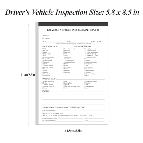 (50-Pack) Yaridar DVIR Vehicle Inspection Report Books, 31 Sets Each, 2-Ply Carbonless, 5.8 x 8.3 in