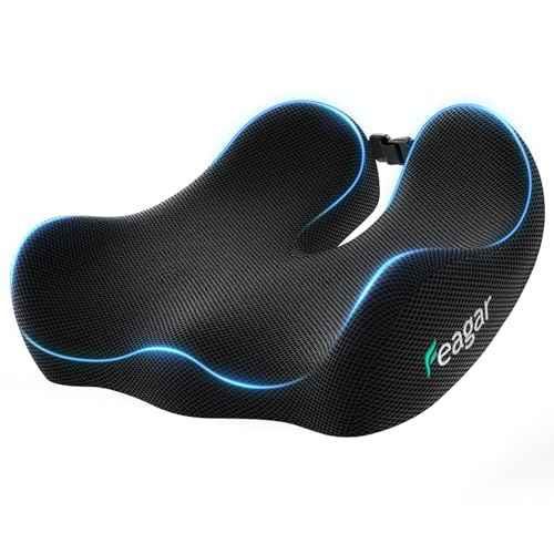 Feagar Sciatica & Tailbone Pain Relief Seat Cushion - Extra Thick Memory Foam Office Chair Cushion with Non-Slip Bottom, Coccyx Cushion for Desk Chair, Wheelchair, Truck Drivers