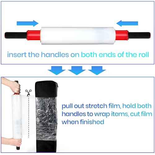 TAPEBEAR Stretch Wrap Film 15" x 760Ft Shrink Wrap Roll with Handles, Industrial Strength Clear Plastic Wrap Self-Adhering for Furniture Moving, Luggage Packing, Pallet Wrap, 60 Gauge, 2Rolls