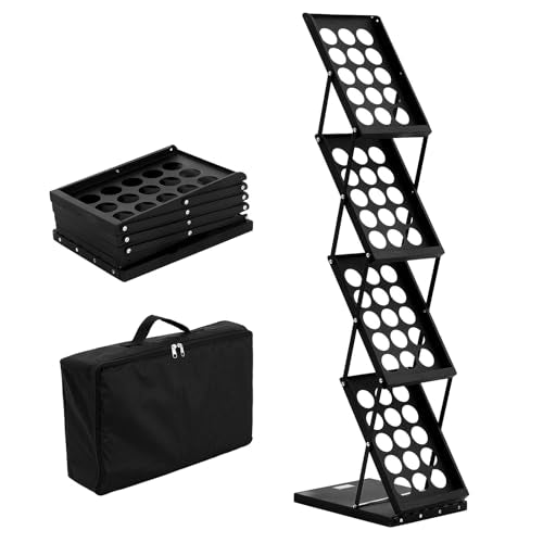 VEVOR Foldable Magazine Display Rack, 4-Tier Brochure Literature Display Stand, Portable Catalog Brochure Holder Stand with Carrying Bag for Office Trade Show Exhibitions, 4 Pockets