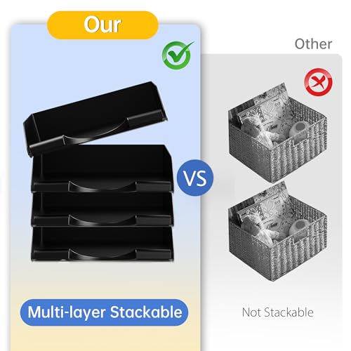 Delifox 4 Pack Black Stackable Paper Trays for Letter Documents Desktop Organizer