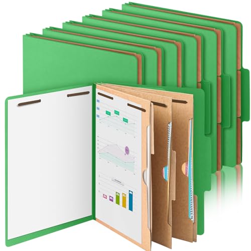 12 Pcs Classification Folders Letter Size 3 Pocket Dividers Employee File Folder with 2 Prongs Fasteners, 2 in Expansion Heavy Duty Pressboard File Holder for School Office Medical Document(Green)