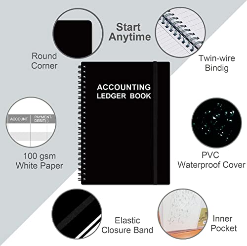 Heveboik Accounting Ledger Book A5 64-Sheet 128 Pages Black 5.8 x 8.4