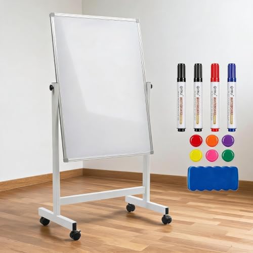 IDEALHOUSE 40x28 Inch White Double-Sided Mobile Whiteboard with Adjustable Height