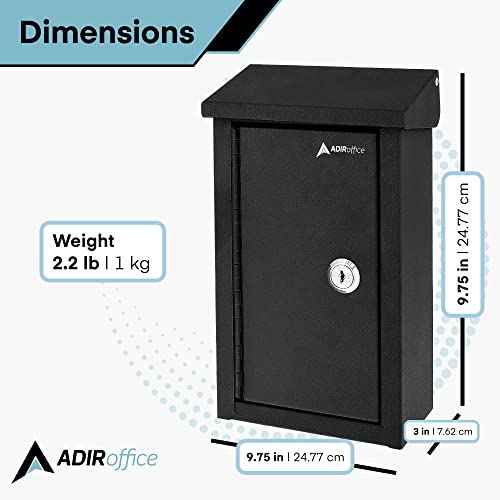 AdirOffice Outdoor Large Key Drop Box - Commercial Grade Heavy-Duty Storage Box - Safe & Secure Parcel & Packages - for Home & Business Use (Black)