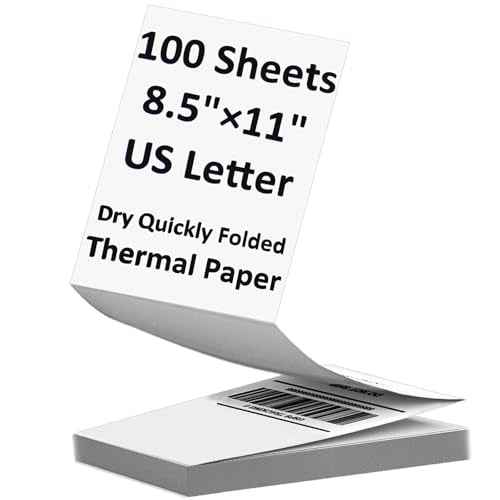 100 Sheets US Letter Size Thermal Paper, 8.5 x 11 Inch Thermal Printer Paper for M08F/A40 Thermal Portable Printer, Continual Feeding Folded Printing Paper