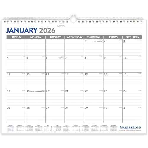 GuassLee 2026-2027 Wall Calendar - 18 Months Hanging Calendar from Jan. 2026 to Jun. 2027, 14" x 11.5", with Notes for Easy Planning School Home Office