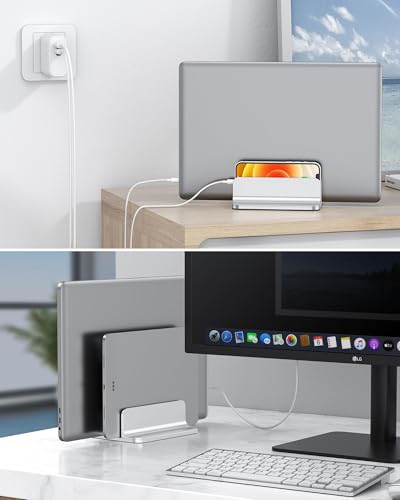 OMOTON Dual Vertical Laptop Stand Holder Silver for MacBook & More