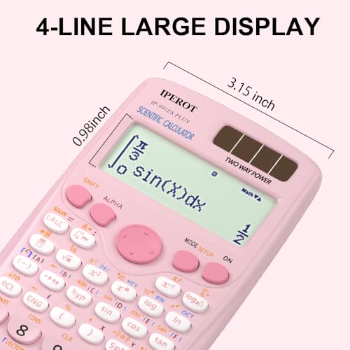 IPEROT Pink Solar Scientific Calculator 417 Functions - Dual Power