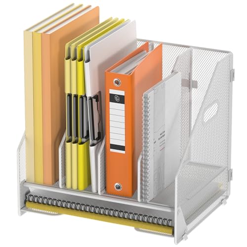 Docnest White Mesh Desk File Organizer with 4 Vertical Compartments - Model White-4 Compartments