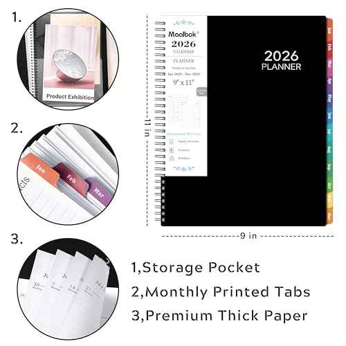 2026 Planner- 2026 Weekly and Monthly Planner, A4(8.9" x 11.2"), Jan. 2026 - Dec. 2026, Storage Pocket, Daily Agenda Book, College Organizer Notebook, Teacher Student Planning Book with Tabs, Enterprise
