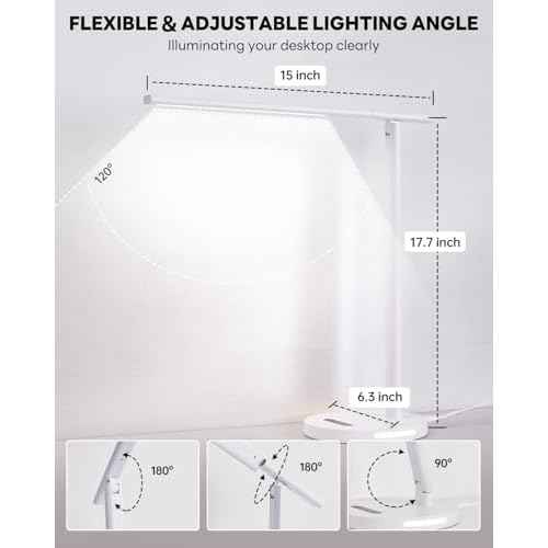 Upgraded LED Desk Lamp with Wireless Charger, Stepless Dimmable Foldable Table Lamp for Home Bedroom Office Sturdy Room, 3 Color Temperatures, Memory Function