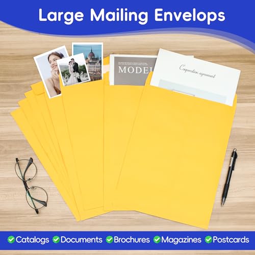 FloraSea 25 Pack 9 x 12 Self-Sealing Brown Catalog Envelopes - Manilla Mailing Supplies