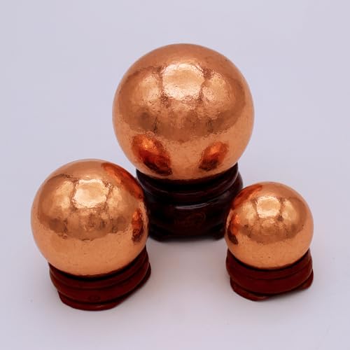 Copper Ball Paperweight with Wooden Base | 2" (50.8 mm - 1.29 lb) 99.9% Pure Solid Sphere with Certificate of Authenticity by Mint State Gold