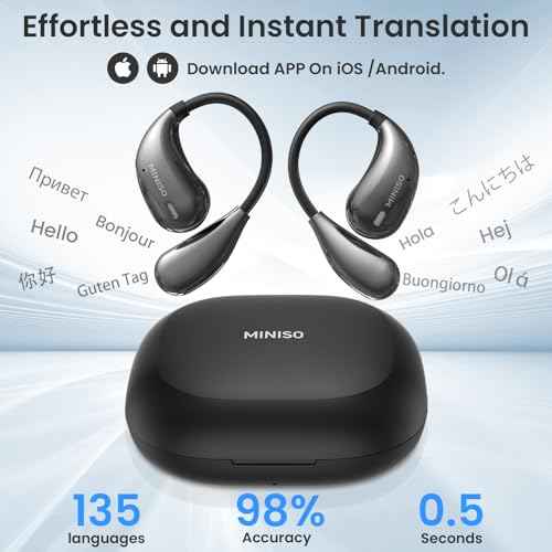 MINISO X33 AI Translation Earbuds Real Time OWS Wireless Bluetooth Earphones 135 Language Translator Earbuds Open Ear translating Headphones fit iOS & Android for Travel Business Learning Pink