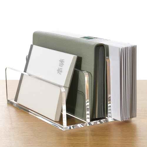 3 Compartments Clear Acrylic Mail Holder ? Vertical Letter Sorter & Multifunction Desk Organizer for Bills, Documents, Notebooks ? Modern Office/Home Envelope File Rack