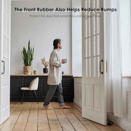 16 Pcs Self Adhesive Door Stoppers, Stainless Steel Floor Door Stop Wall Protector, Half Dome Floor Gate Stopper for Living Room, Bedroom, Bathroom, Office (Black)