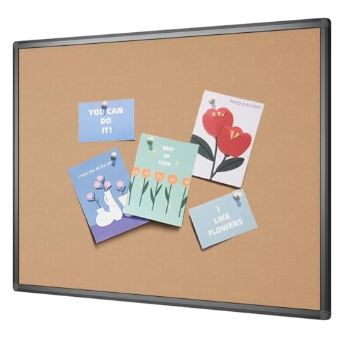 VIZ-PRO 36x24 Inch Cork Notice Board with Black Aluminum Frame - Bulletin Board