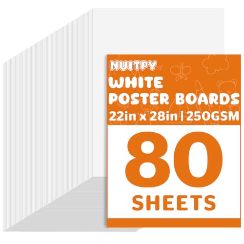 NUITPY 22''x28'' Poster Board Bulk Pack 80 Sheets 250GSM White Double-Sided