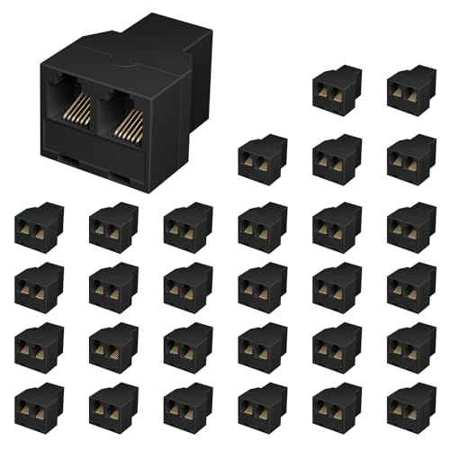 Uvital RJ12 6P6C 3 Female Telephone Line Splitters, Phone Jack Splitter, Telephone Landline Cable Connector and Separator(Black, 30 Pack)