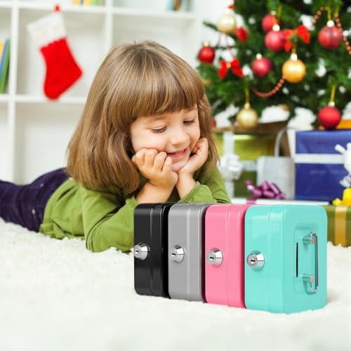 Crinwaki Mini Cash Box with Lock & Slot - Black 4.5" x 3.4" x 2.4"