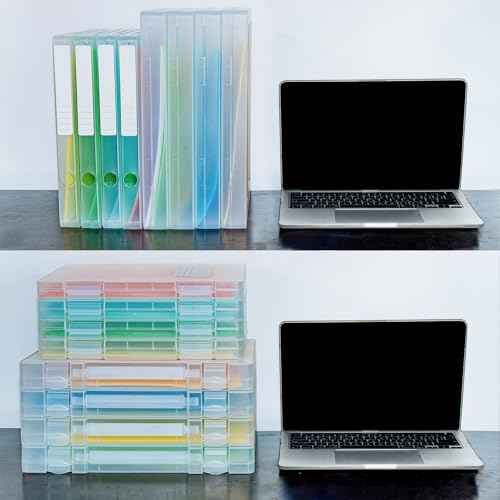 8 Packs Paper Storage Boxes, Plastic Multi-Purpose Thick Scrapbook Storage Box for Office,Craft or Art Supplies, 8.5 x 11 Plastic Portable Project Case for US letter Size and A4 paper