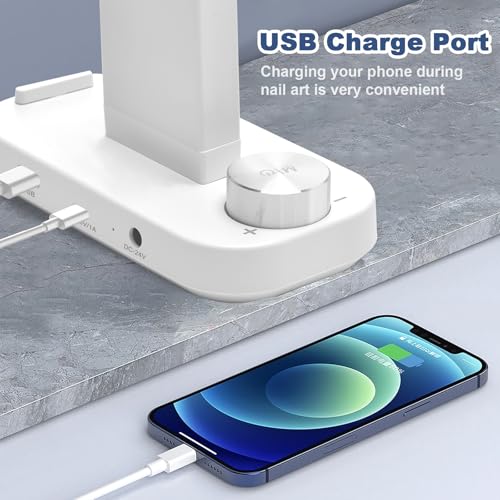 CGBE Foldable Nail Light for Desk with Phone Holder, Ultra-Large 33.5" Manicure Nail Tech Lights for Desk for Nails, Tattoos, Eyelash, Facial, Beauty (White)