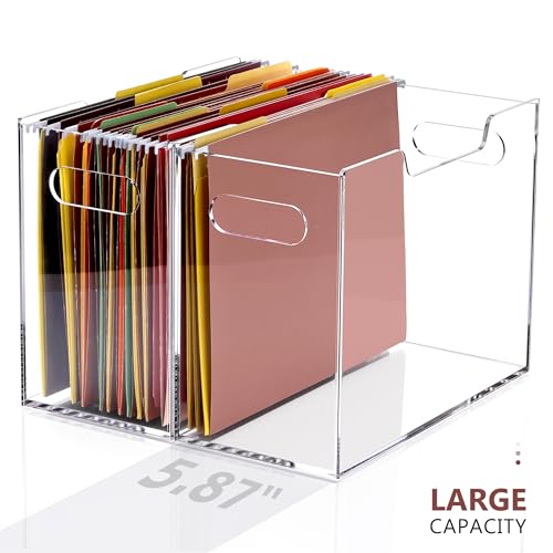 Acrylic Hanging File Organizer, Letter Size Clear Magazine Rack Folders Holder, Large Capacity Storage Box for Desk Office School, No Assembly Required