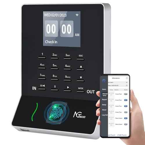 NGTeco APP-Based Time Clocks for Employees Small Business, W2 (Fingerprint+Password) Times Clock, 2.4GHz WiFi Clock in Clock Out Machine Support Shift Schedules, iOS & Android APP, No Monthly Fee