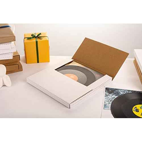 White 12" Vinyl Record Shipping Boxes, 12.8"L x 12.8"W x 1"H Corrugated Cardboard LP Album Mailers Boxes with Fragile Stickers, 25 Pack