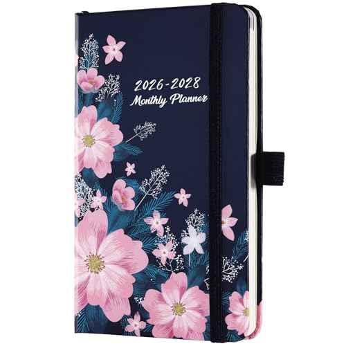 2026-2028 Pocket Calendar - 3 Year Monthly Planner from January 2026 - December 2028, 6.3" x 3.8", 2026-2028 MonthlyPlanner with 61 Notes Pages, Inner Pocket, Pen Loop, Elastic Closure