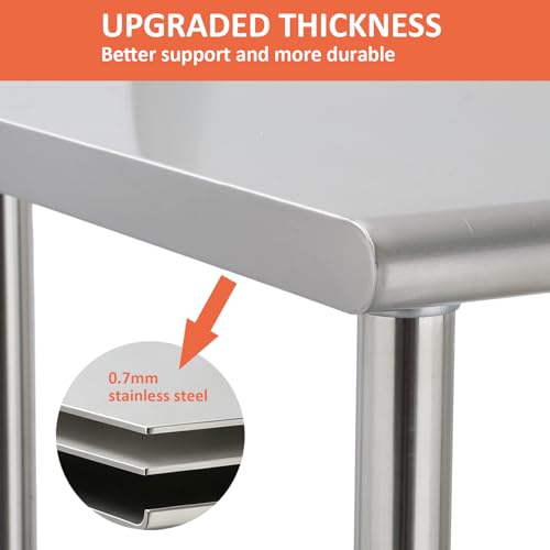 Garvee 30x24x26 Heavy Duty Stainless Steel Straight Edge Prep Table (0.7mm) - Without Wheels