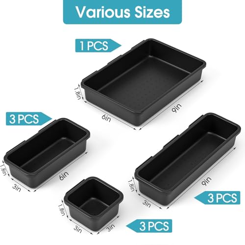StoreHappily Black 10 Pack Drawer Organizer Set - Multi-Size Plastic Storage Bins for Kitchen, Bathroom, Office, Jewelry & Vanity